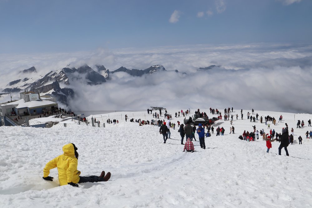 people in winter gear enjoying the wonders of snow on mount titlis