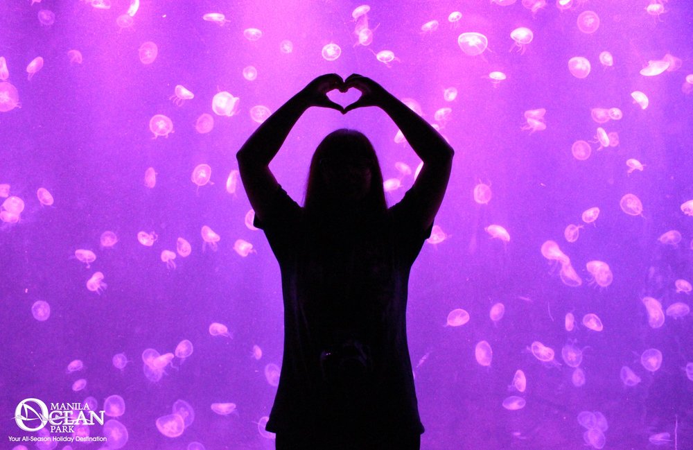 Girl posing in front of the jelly fish