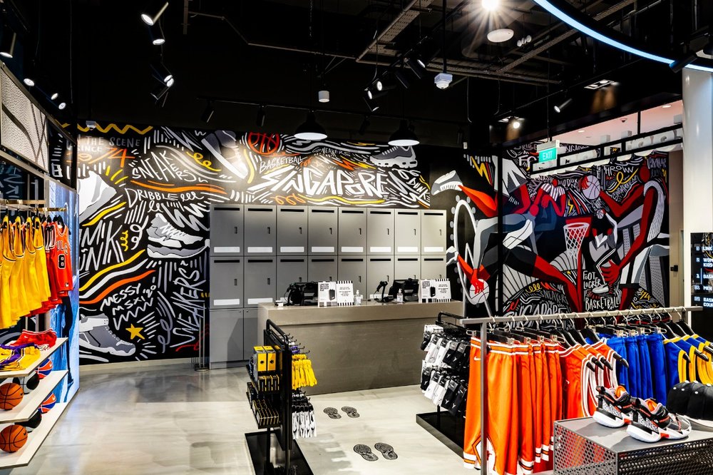 Shoe store with a lot of graffiti