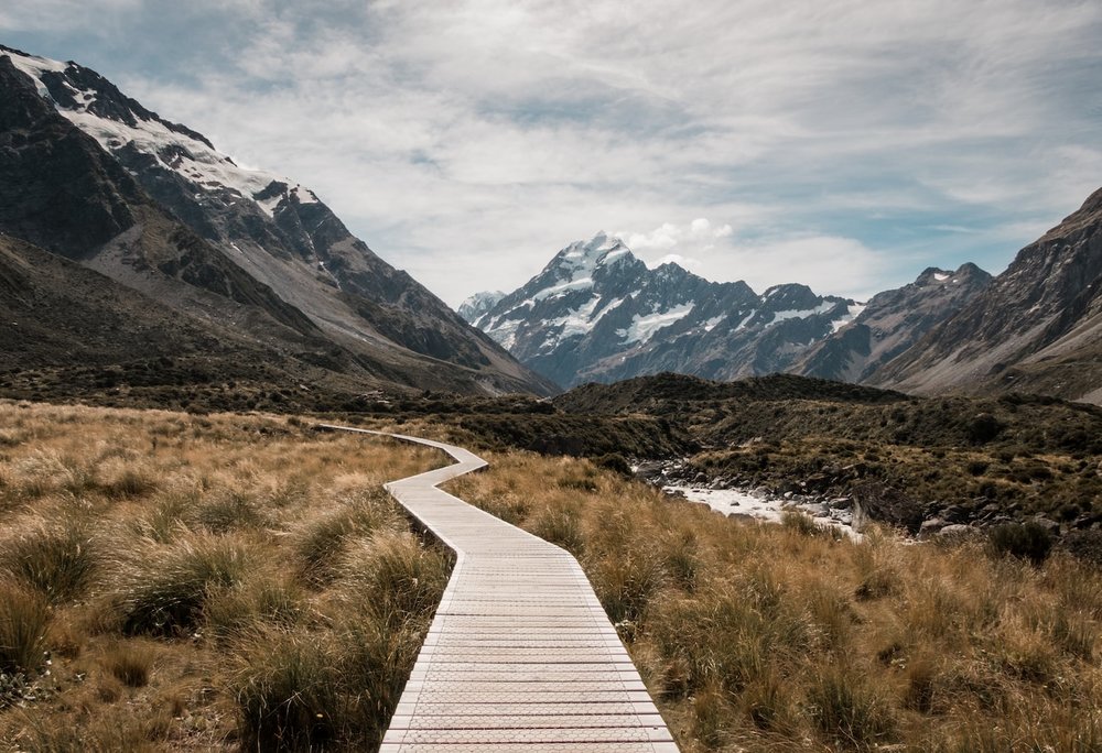 mount cook mountains river rocks new zealand