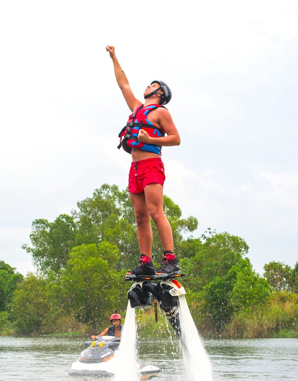 Man in short with flyboard