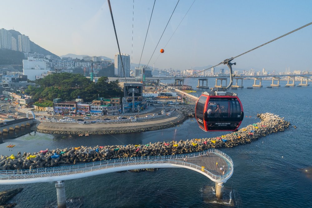 Cable car with people inside in Busan