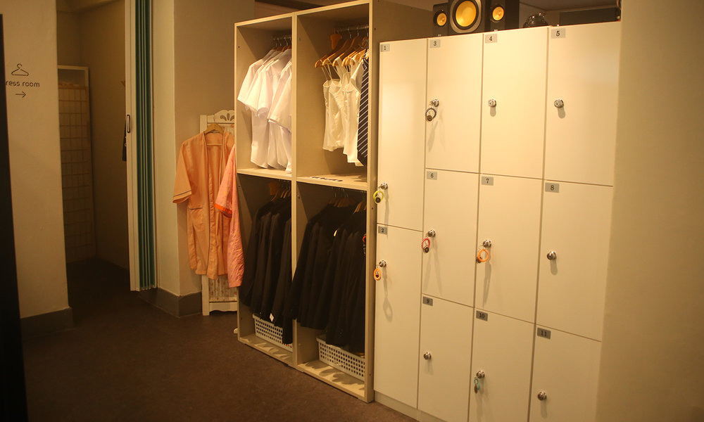 Lockers and costumes in a room