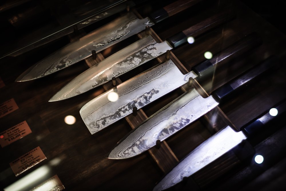 Different types of knives on display