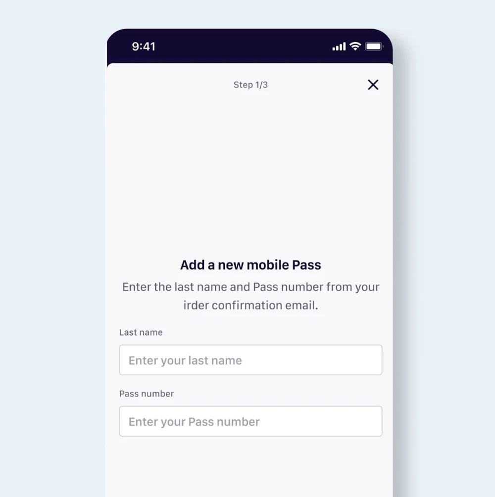 Step one of activating a mobile pass
