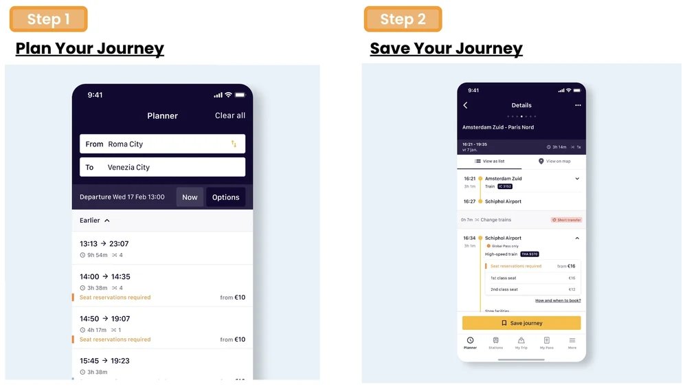 Steps one and two on how to reserve seats with a mobile pass