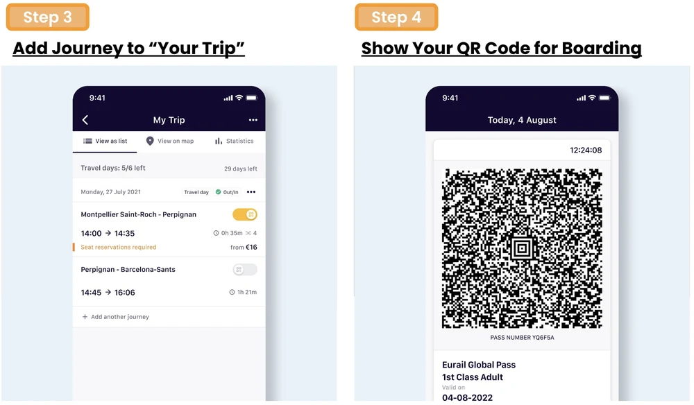 Steps three and four on how to reserve seats with a mobile pass