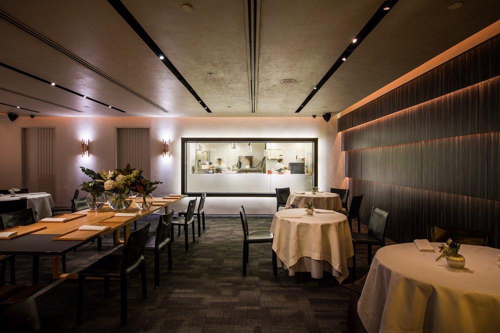 Restaurant interior with a dim black theme