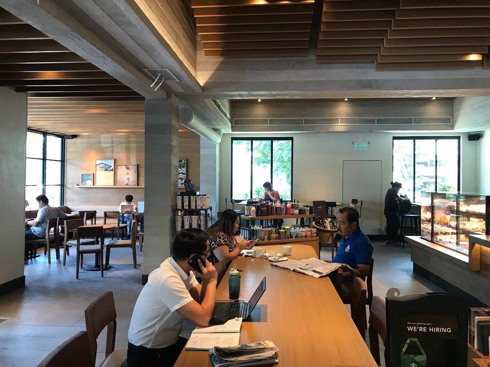 People dining in Starbucks