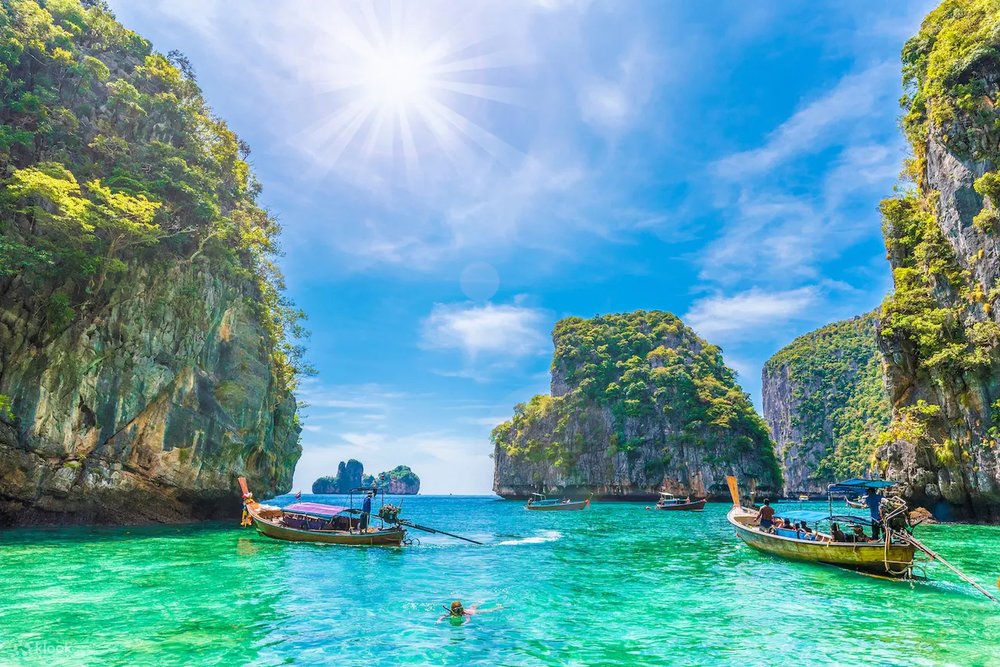 Scenic view of an Ocean with two boats