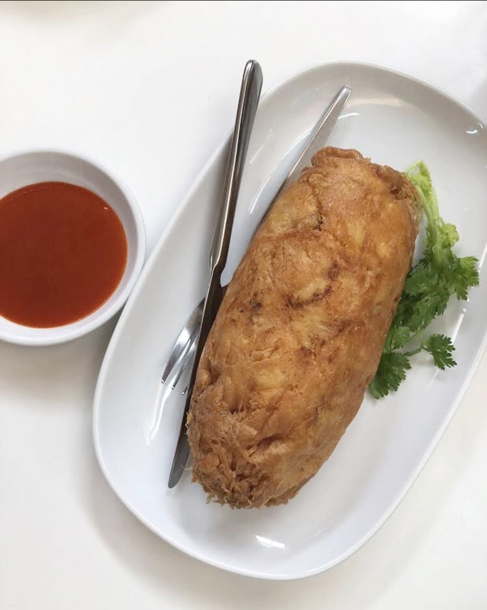 Crab omellete with a tomato ketchup