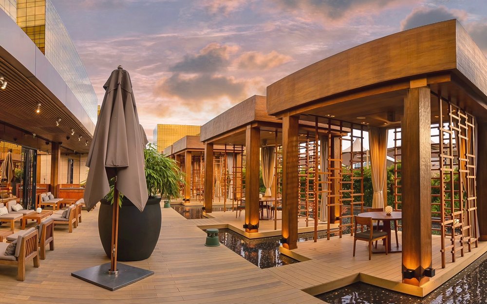 Open air cabanas with wooden design