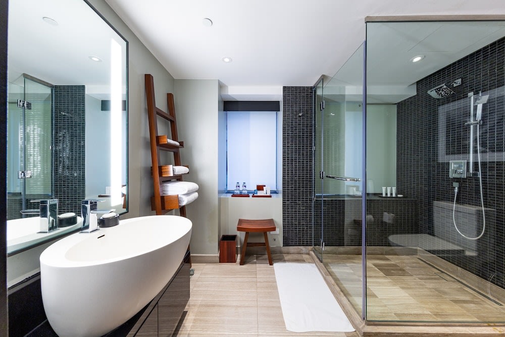 Bathroom interior with bath thub