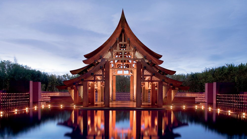 Gazebo surrounding with light at night