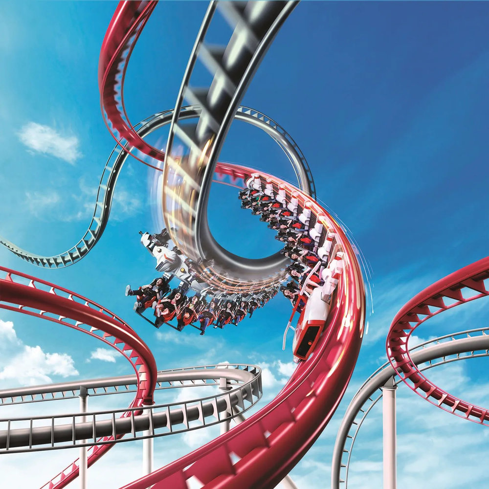 People riding a roller coaster
