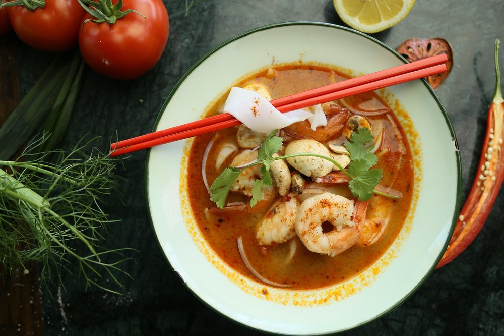 Spicy shrimp stew with vegetables and cilantro