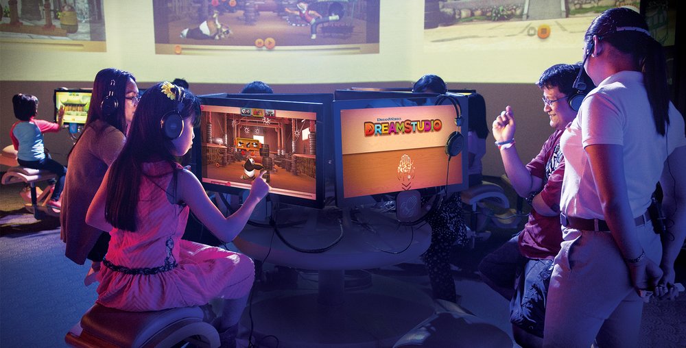 Kids and parents listening to a online studio