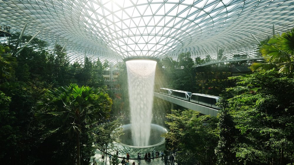 waterfalls inside Changi Airport