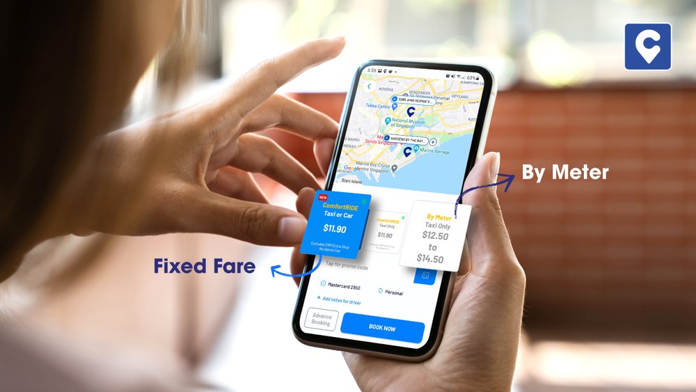 Girl using ComfortDelGro Taxi app