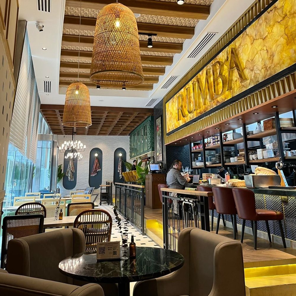 Rumba restaurant with wooden chandelier