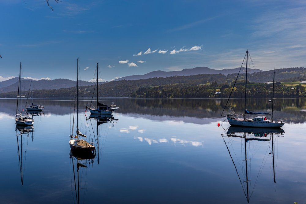 Boats floating on Huon River