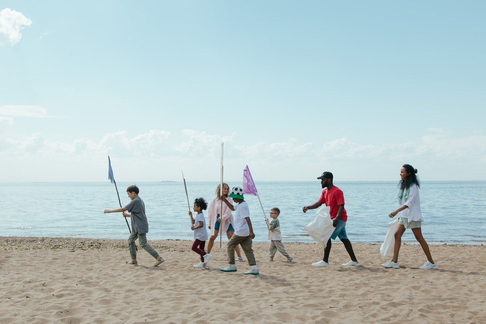Family walking on the beach