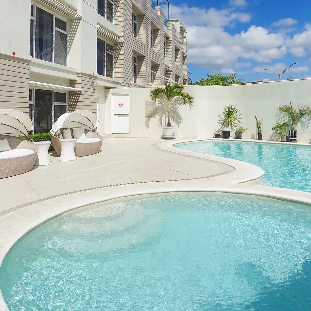 Clear pool water and chair