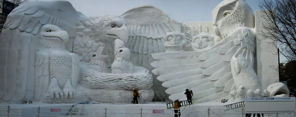 People furnishing the display for the Sapporo Snow Festival