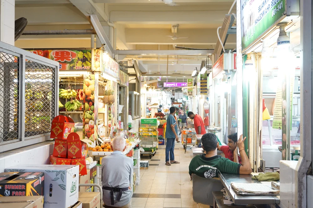 Fruits and boxes on market