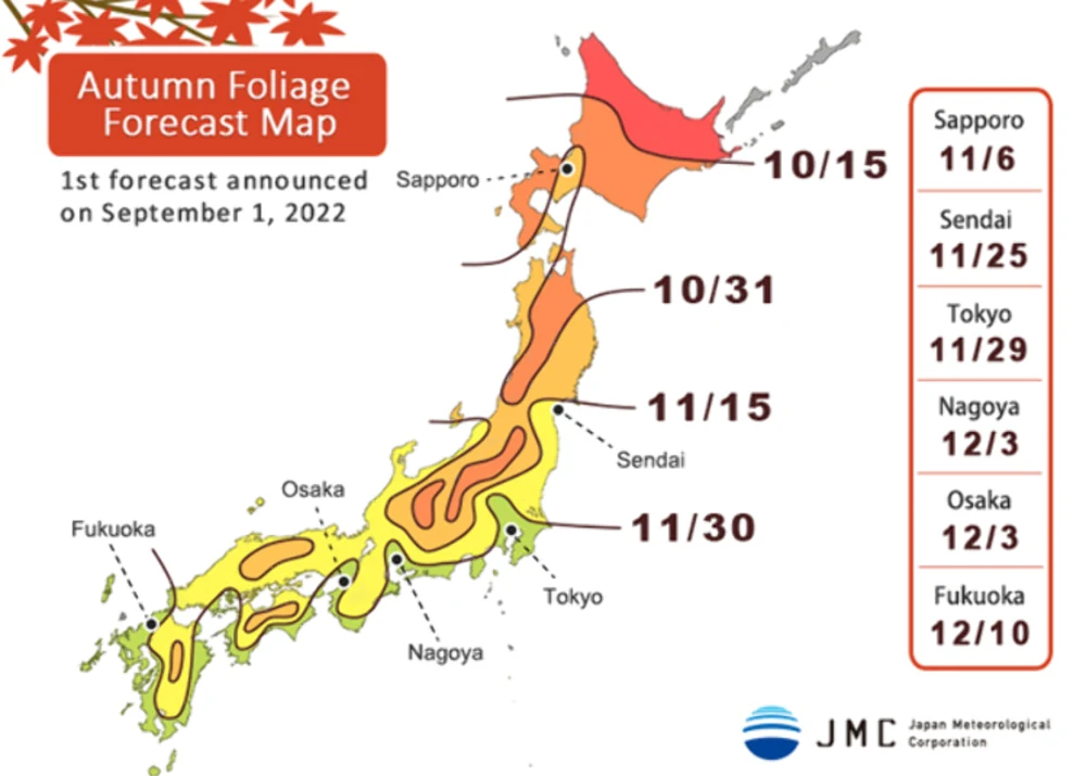 Autumn Leaves forecast Japan 2022