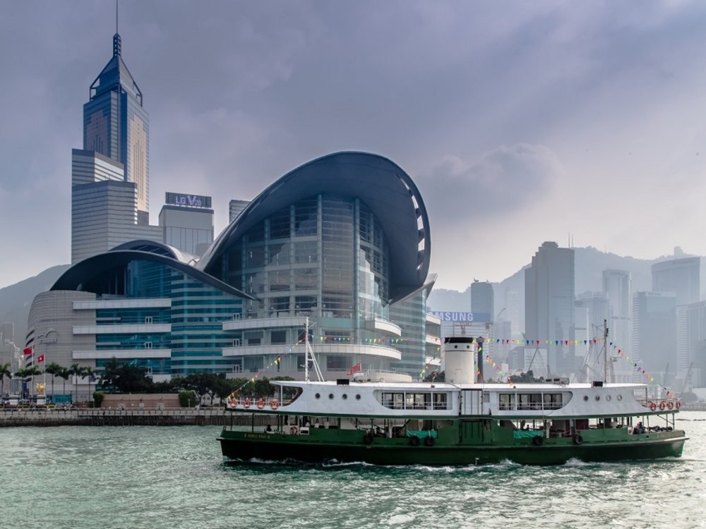 Buildings and a boat in Hong Kong