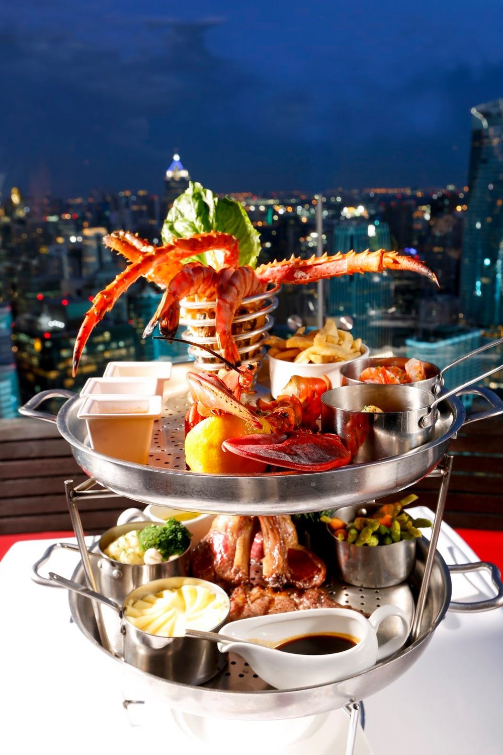 Seafood and meat with side dish