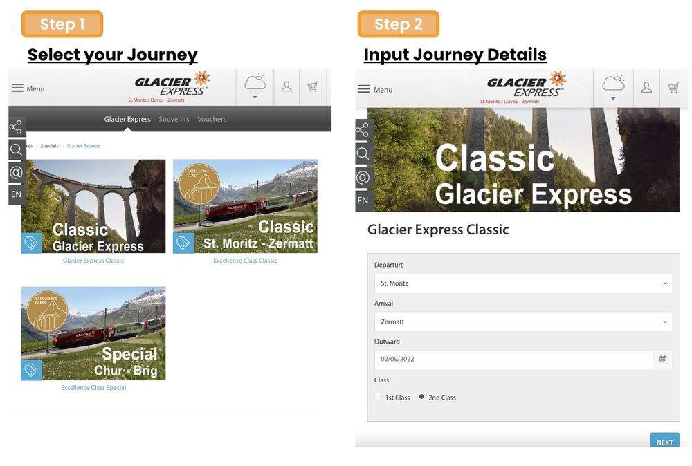 Glacier Express Steps 1 to 2