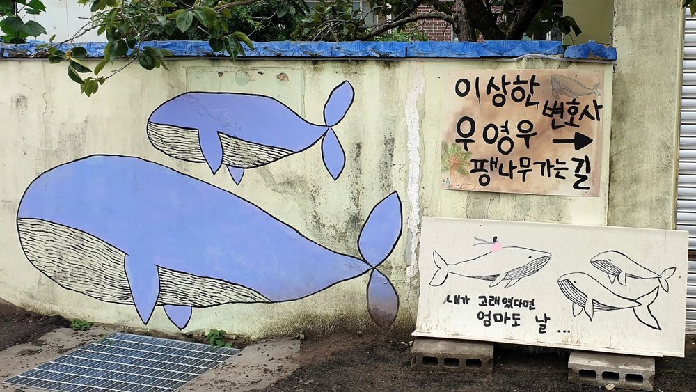 Whales graffiti in the wall