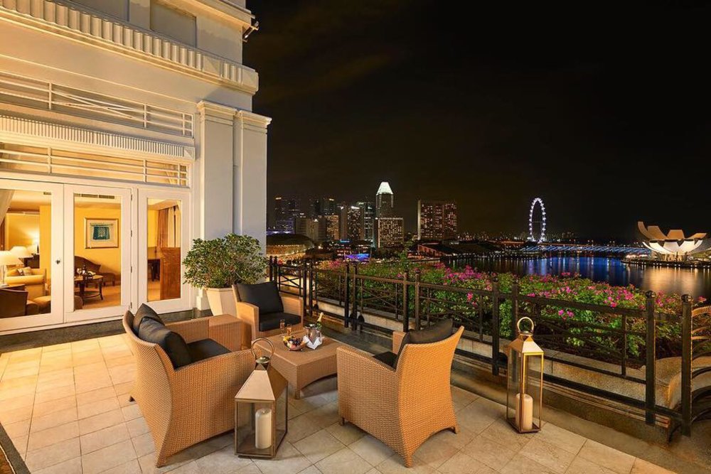 Veranda with the view of Singapore bay at night