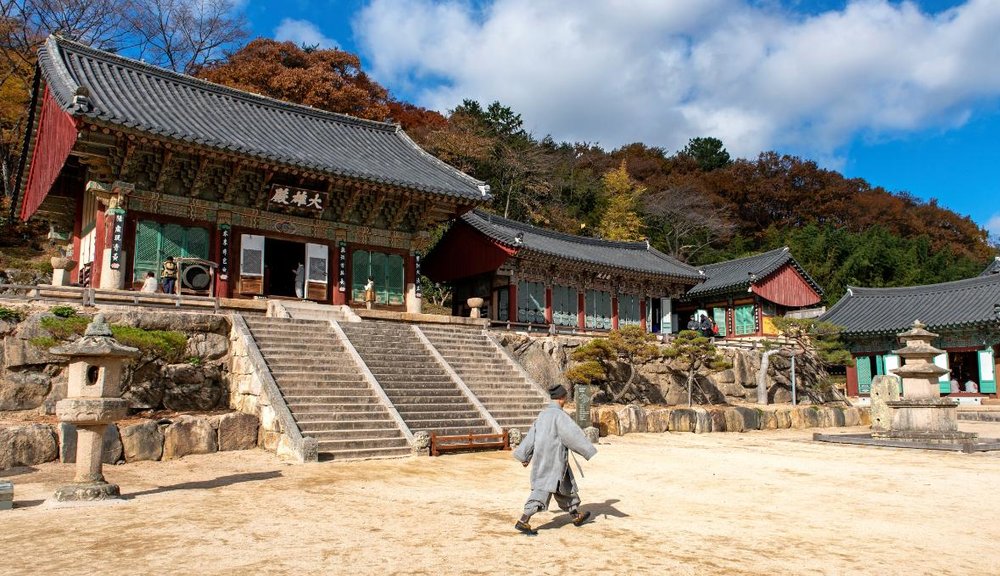 Red temples with stairs