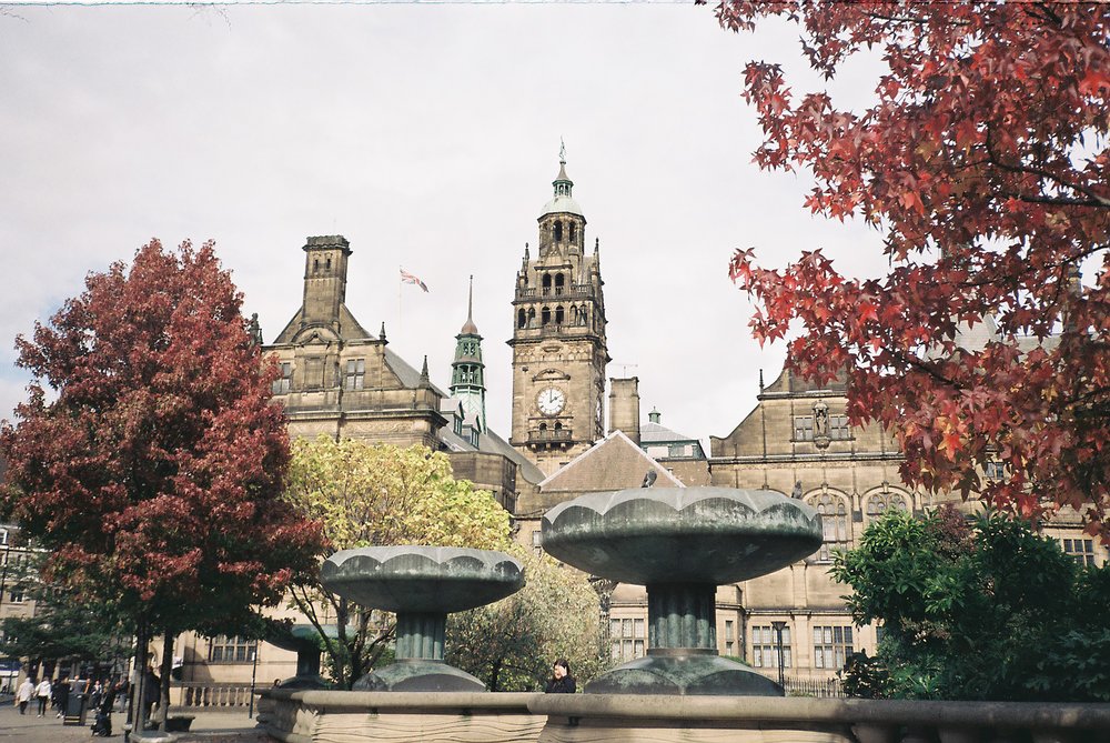 Exterior of a building and clock tower in Sheffield