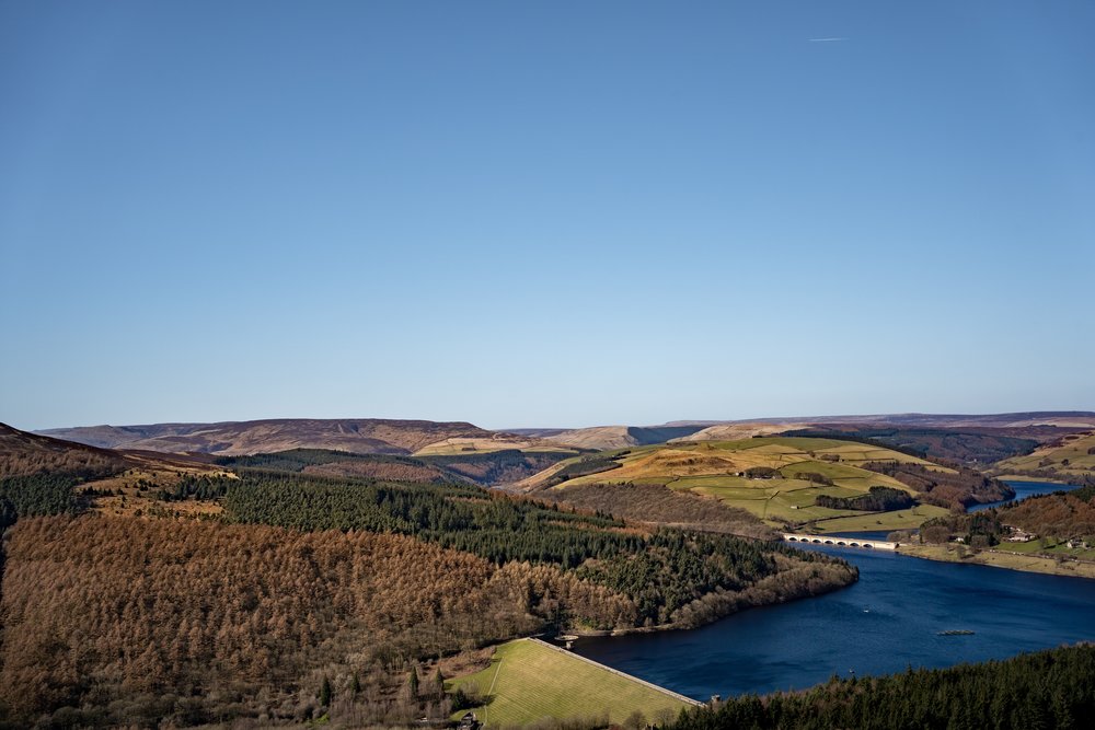 Hills, greenery, and a body of water at Peak District National Park