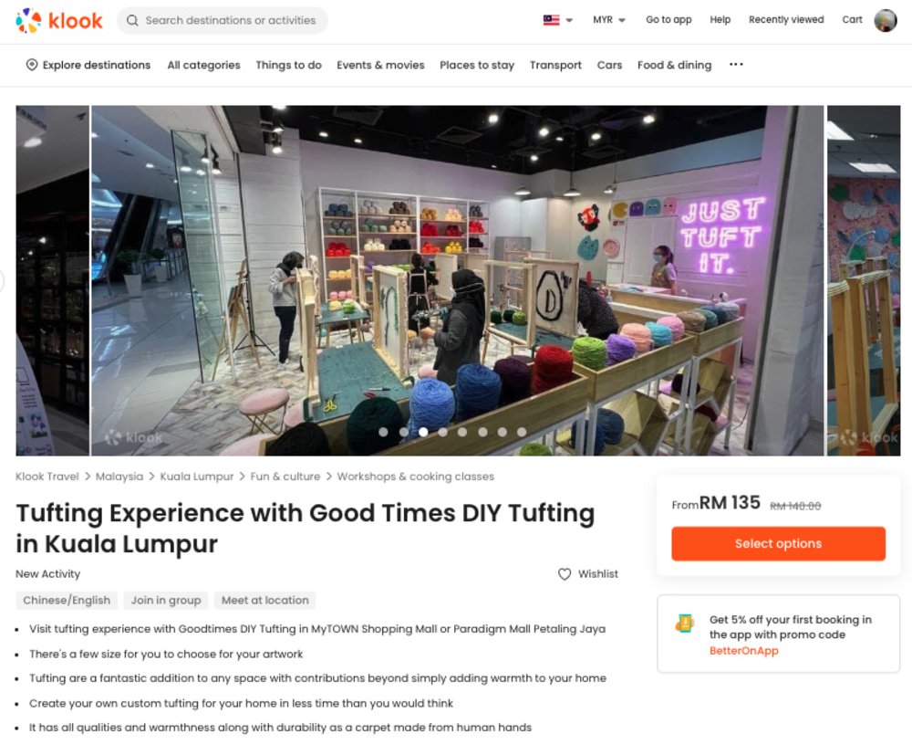 goodtimes diy studio mytown paradigm mall tufting affordable best workshop studio kl 