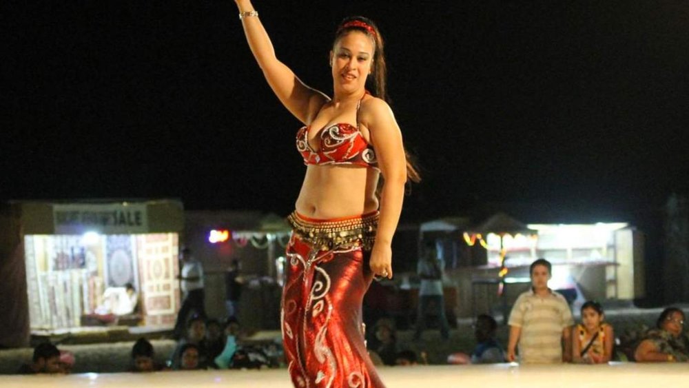 a woman belly dancing