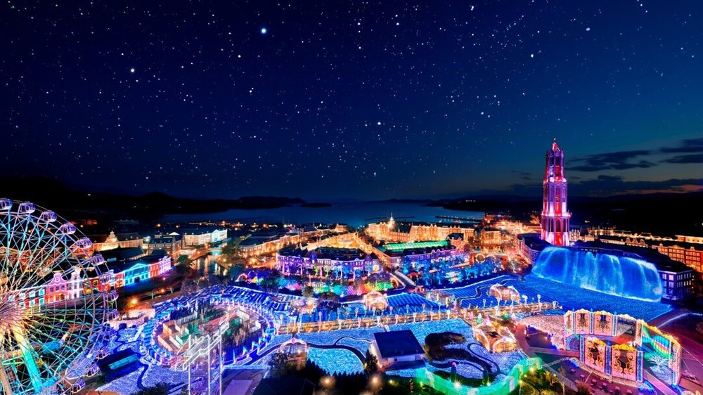 夜のハウステンボスでイルミネーション