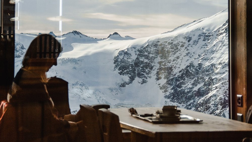cafe up in the summit of a mountain in Switzerland