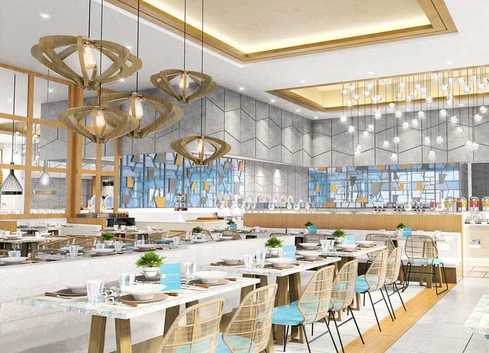 Dining area interior in Henann Crystal Sands Resort