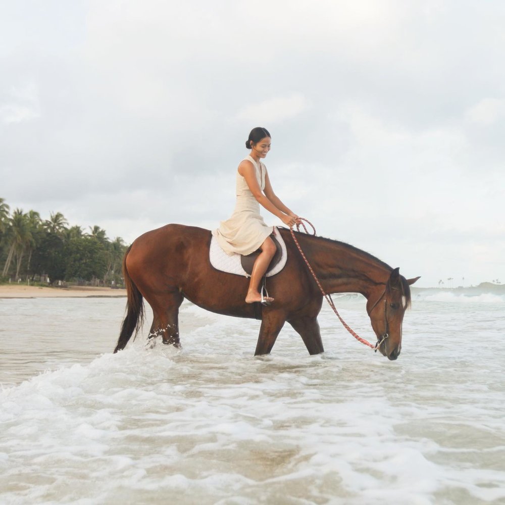 Girl riding a horse in the beach