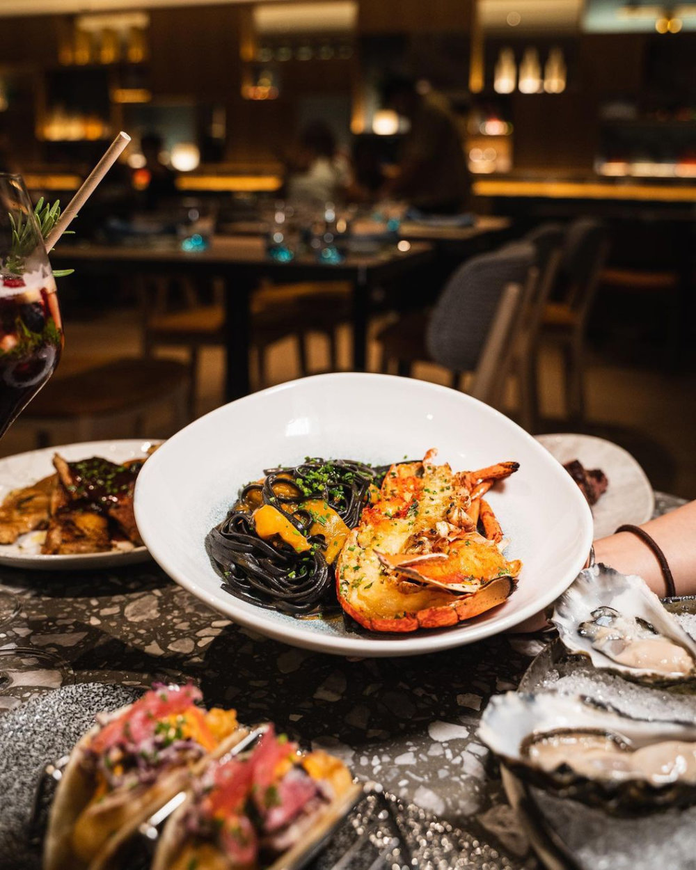 Black pasta seafood dish