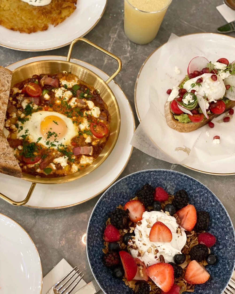 Brunch dishes in The Hawk & Aster Grand Café 