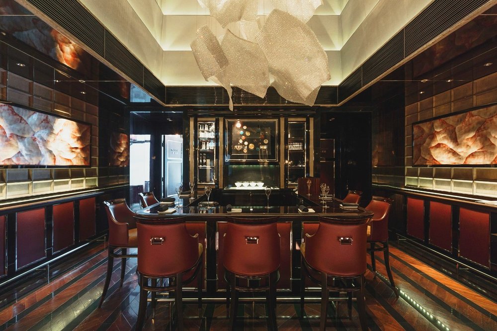 Bar counter with a red and black accent