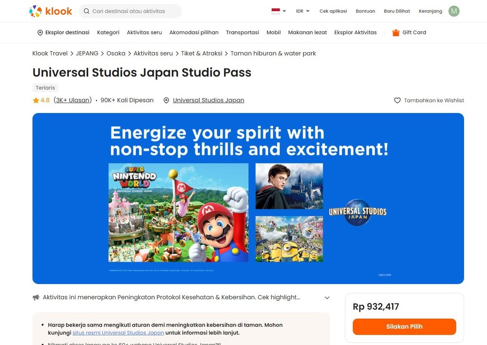 Halaman Tiket Universal Studios Japan di Klook