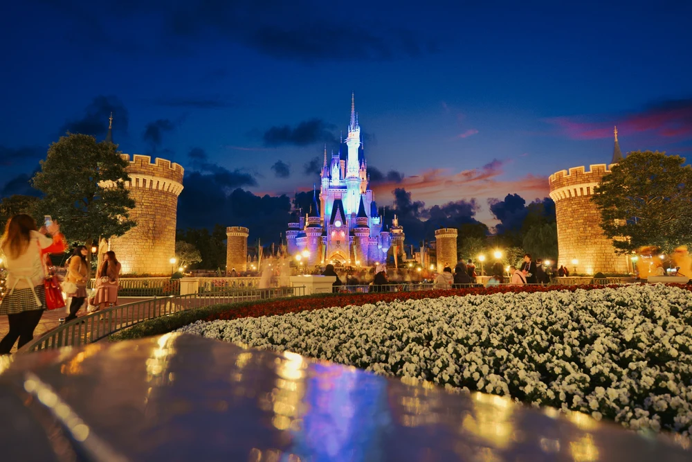 Colorful and majestic Tokyo Disneyland castle