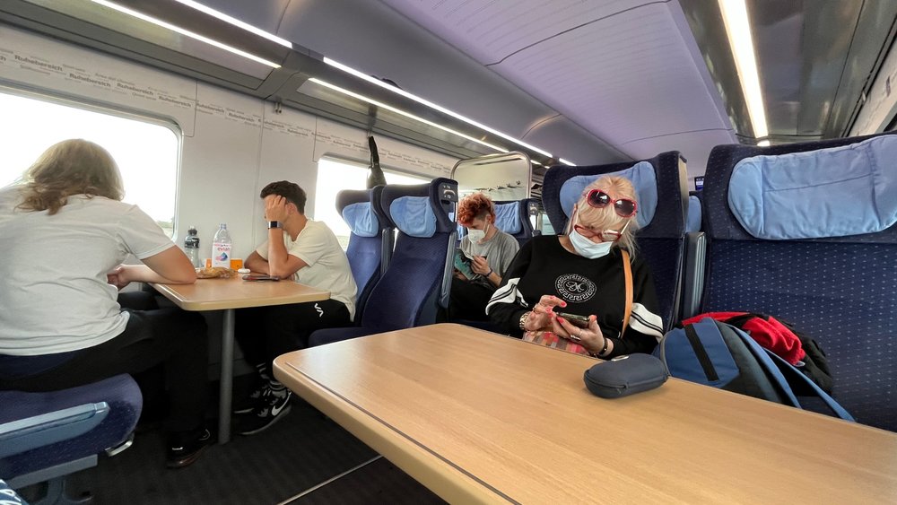 Perks of booking opposite seats with tables: it’s easier to eat